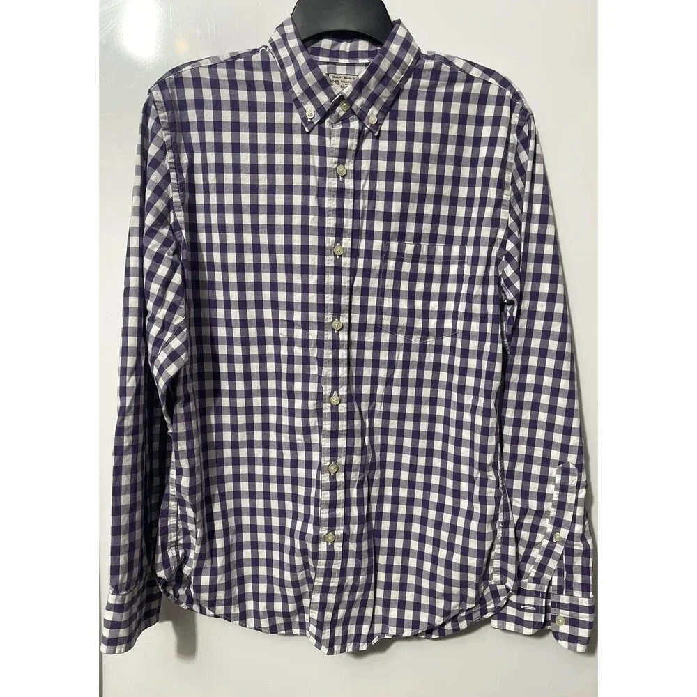 Tailored by J. Crew Purple & White Check Button Down Shirt men’s size medium